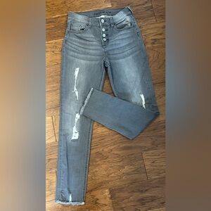 Justice Girl Sz 16 High Rise Skinny Fit Distressed Button Fly Gray Jeans